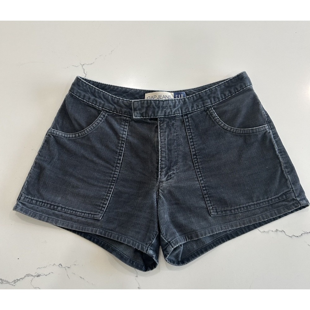 Vintage 2000s Gap corduroy micro shorts gray blue women's Low Rise "Hot Pants"